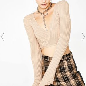 Tan crop with string ties